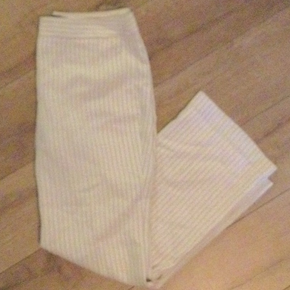 Talbots Dress Pants White with Blue Ticking Stripes. Size 12. Fully Lined. NWT.